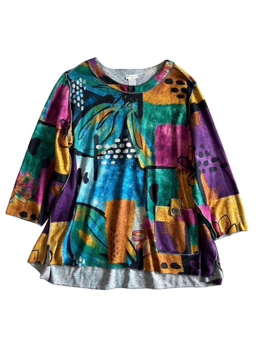 Multiples Women's Sz 2X Multicolored Abstract Tunic Top With 3/4 Sleeves